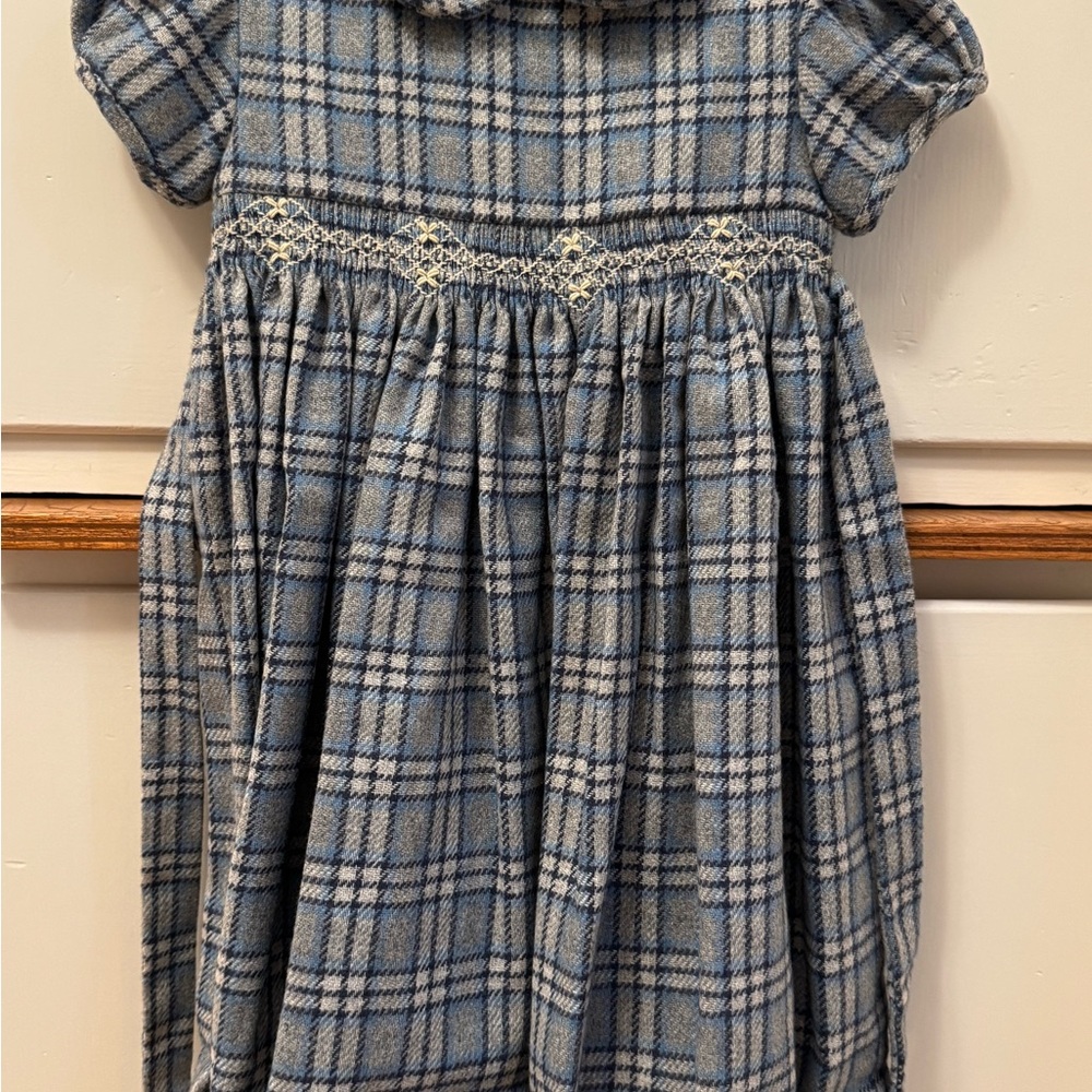 Blue Plaid Kids Dress with smocking